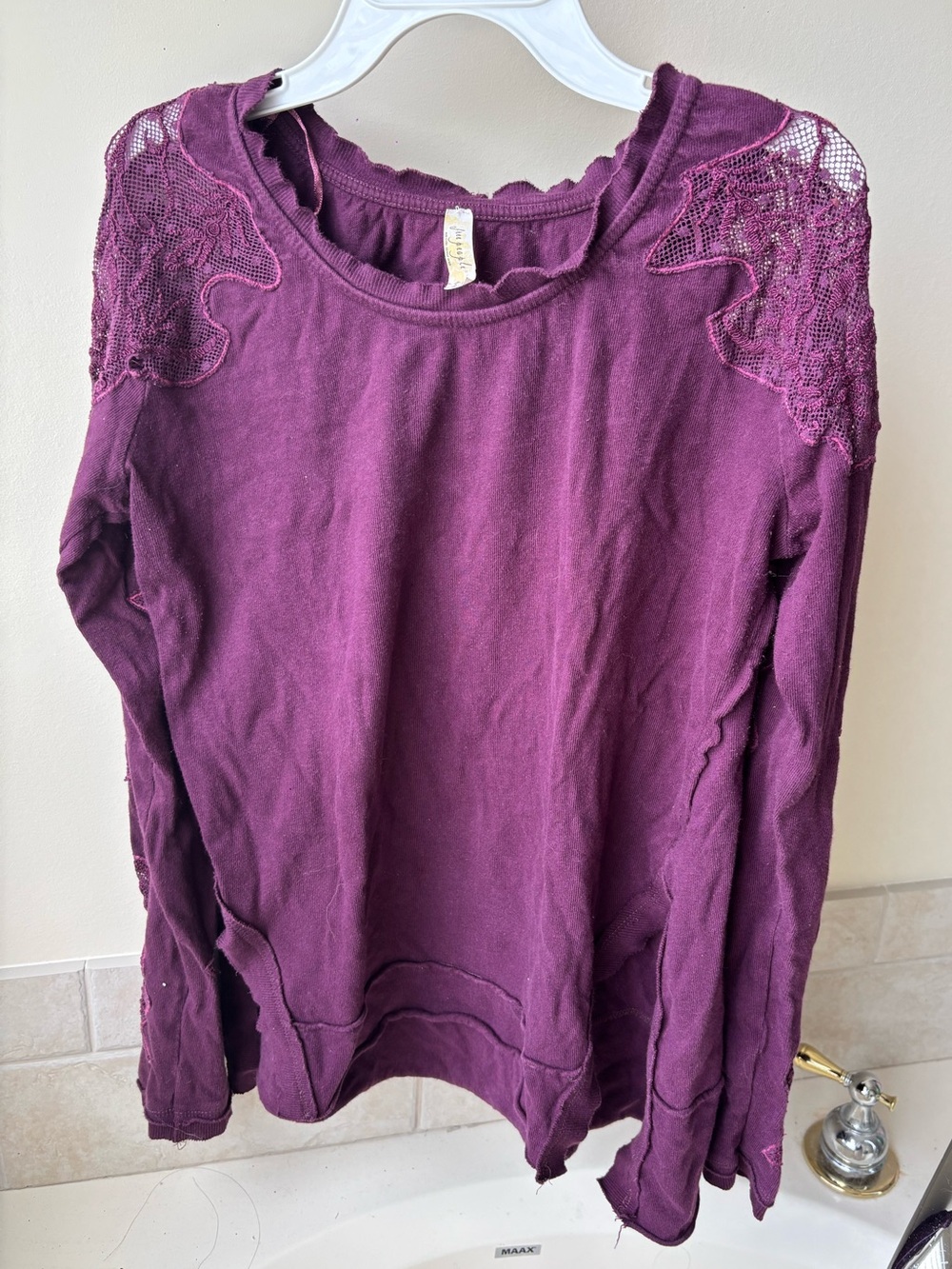 Free People Lace-Shoulder Long Sleeve Top - Plum